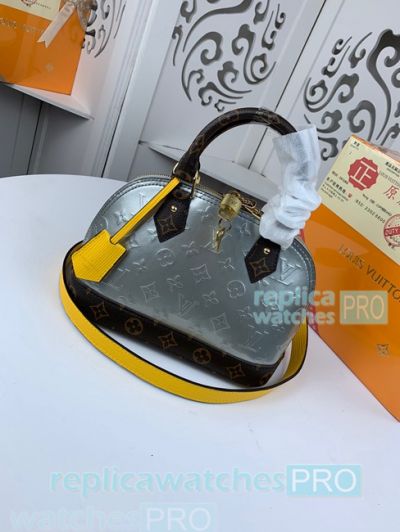 Newest Clone L---V BB Silver Monogram Vernis Genuine Leather Ladies Alma Handbag